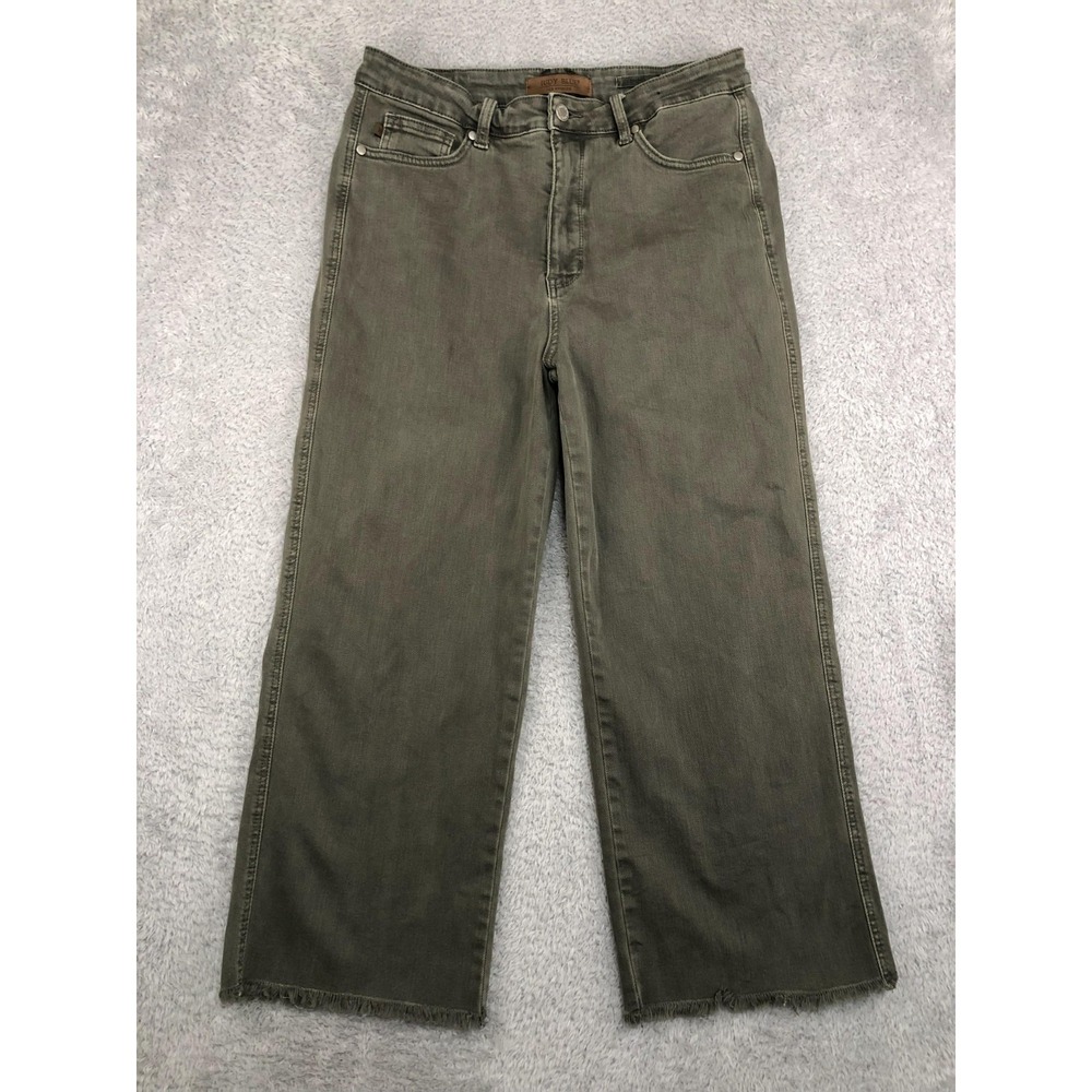 Judy Blue Jeans Womens 15 (31x24) Green Wide Leg Crop Garment Dyed Distressed